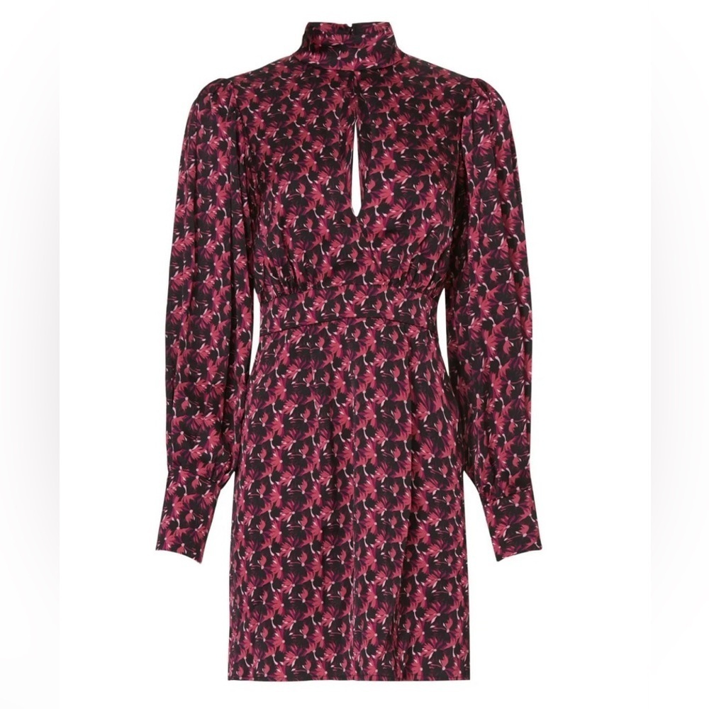 Ronny Kobo Collection Black and Pink Floral Long Sleeve Dress Flawed